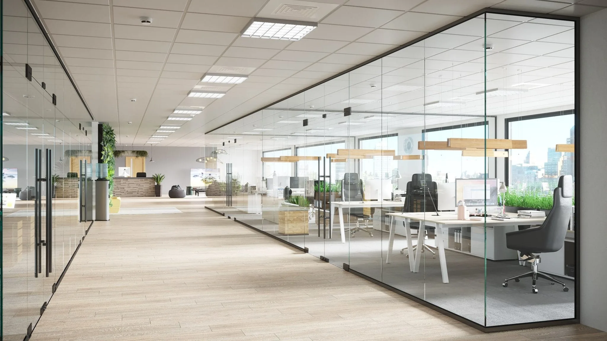 OFFICES INTERIOR DESIGN & FIT-OUT – WORKSPACE PLANNING BY DESIGNSPACE IN RIYADH JEDDAH SAUDI ARABIA Frameless glass partitions with open office area